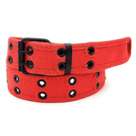 Red Color 2 Holes Row Grommet Canvas Fabric Web Belt Size Medium - Picture 1 of 1